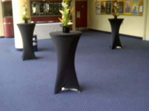 Poseur tables with black covers