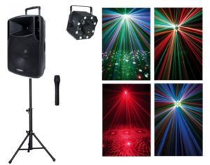 Speaker and stand with mic and disco lights