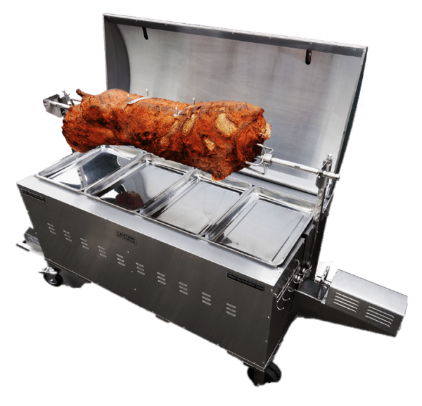 Hog roast machine with hog