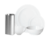 White crockery set with stainless steel wine cooler