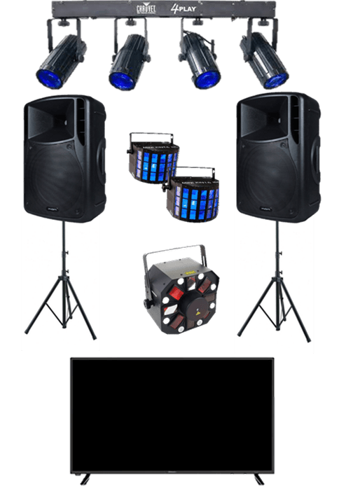 Full disco rig with TV speakers and lights